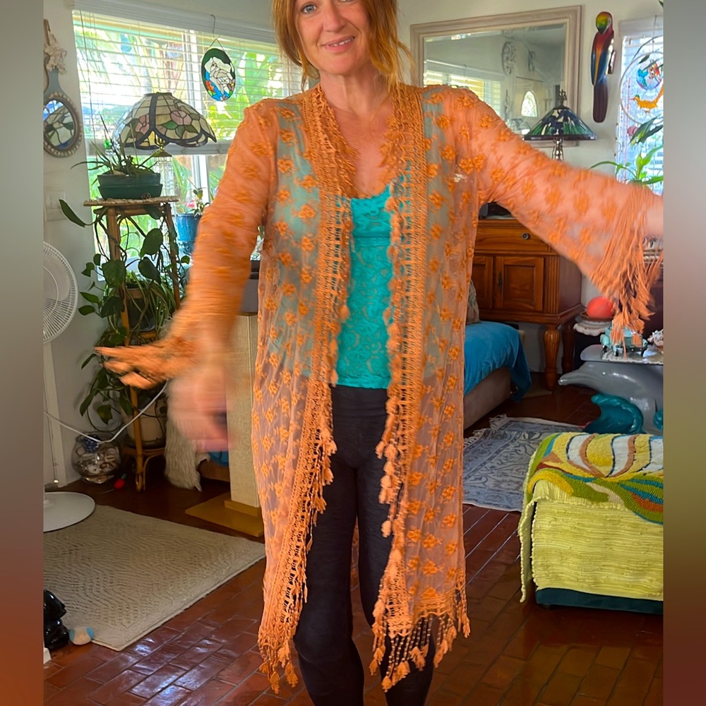 La Bellum Hillary Scott. light burnt orange wrap, boho. Dress up or down M